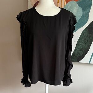 CeCe Black Ruffle Sleeve Blouse